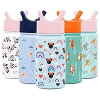 Simple Modern Disney Minnie Mouse Kids Water Bottle with Straw Lid | Reusable Insulated Stainless Steel Cup for Girls, School | Summit Collection | 14oz, Minnie Mouse Rainbows