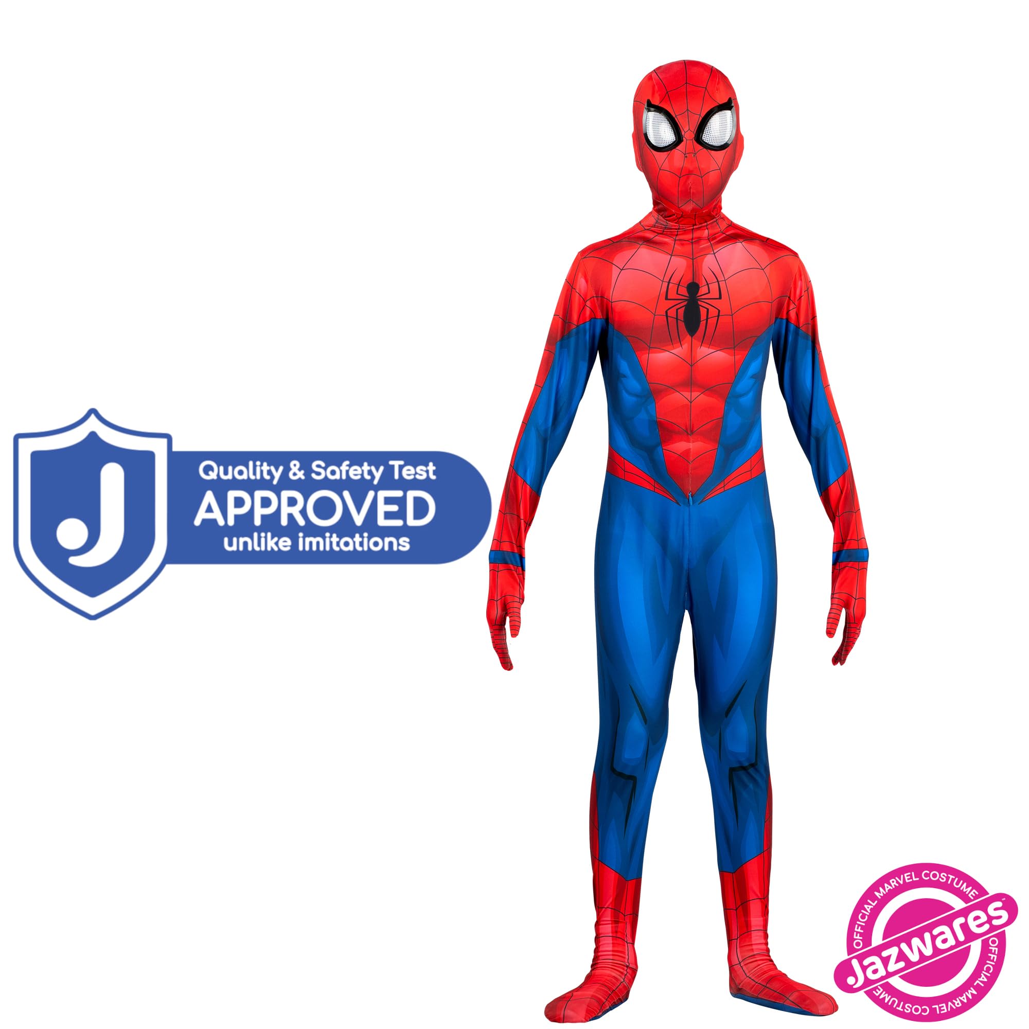 MARVEL Spider-Man Official Youth Deluxe Zentai Suit - Spandex Jumpsuit with Printed Design and Detachable Spandex Mask and Plastic Eyes