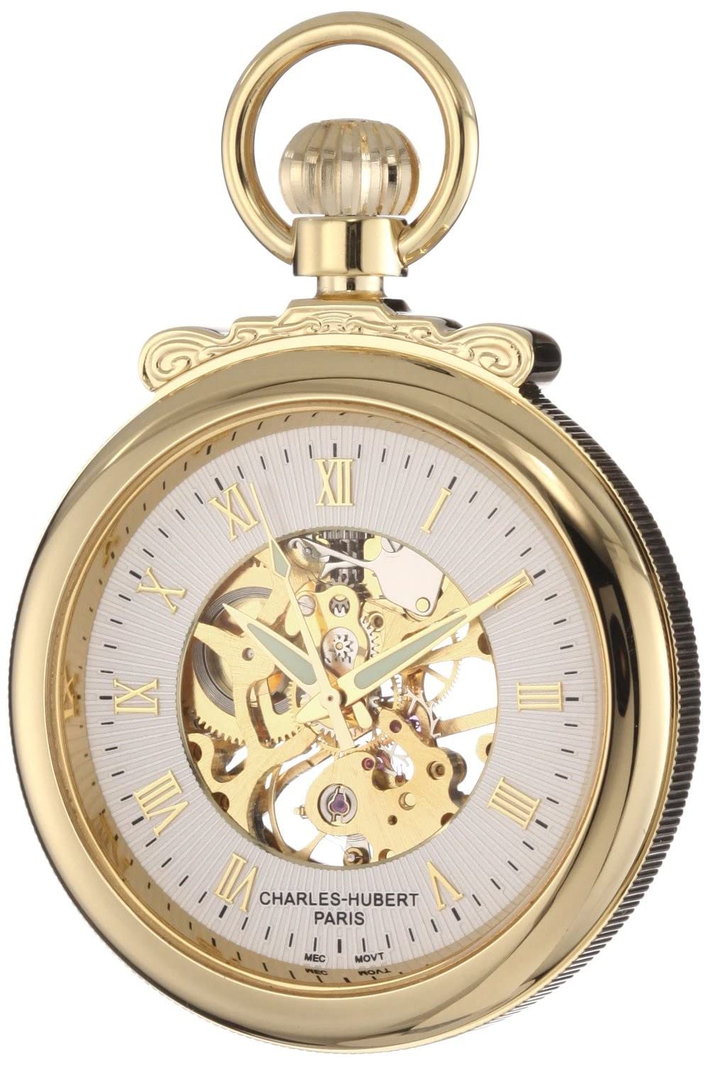 Charles-Hubert, Paris 3903-G Classic Collection Gold-Plated Open Face Mechanical Pocket Watch