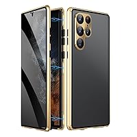 ONNAT-Metal Frame Case for Samsung Galaxy S24 Ultra/S24 Plus/S24 Built-in Anti-Peeping Tempered Glass Film Magnetic Adsorption Cover Lens Full Coverage Protection (S24 Plus,Gold)