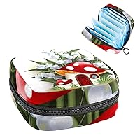 Tampons Holder for Purse, Portable Feminine Menstruation Pad Holder, Mushroom House Under Bell Flower Cute Sanitary Napkin Storage Bag for Women