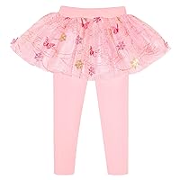 Peacolate 2-8T Little Girls Footless Leggings Lace Ruffle Tutu Skirt Pink Heart Cotton Pantskirt(2T)