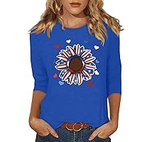 Fourth of July Shirts for Women 3/4 Length Sleeve Summer Tops 4Th of July Flag Graphic Tees Loose Fit Crew Neck Blouses