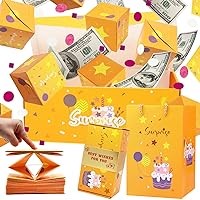 Surprise Gift Box Explosion for Money, Unique Folding Bouncing Red Envelope Gift Box with Confetti, Cash Explosion Luxury Gift Box for Mom Birthday Anniversary Valentine Proposal (15 Bounces) (Yellow)
