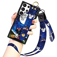 Cartoon Case for Samsung Galaxy S23 Ultra Case (2023) Cute Mickey Minnie Moon Cartoon Character Design with Lanyard Wrist Strap Band Holder Shockproof Protection Bumper Kickstand Cover