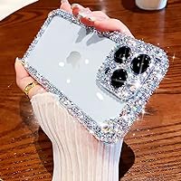 Cavdycidy Designer Compatible with iPhone 15 Pro Max Bling Clear Case for Women Girl,Cute Glitter Phone Case with Sparkle Rhinestone Diamond Camera Protection，Airbag Anti-Fall Crystal Hard Back Cover
