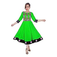 Women's Embroidered Long Dress Tunic Bohemian Frock Suit Casual Maxi Dress Green Color