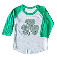 SoRock Toddler & Youth & Kids ST. Patrick's Day Studded Shamrock 3/4 Sleeve Raglan T-Shirt