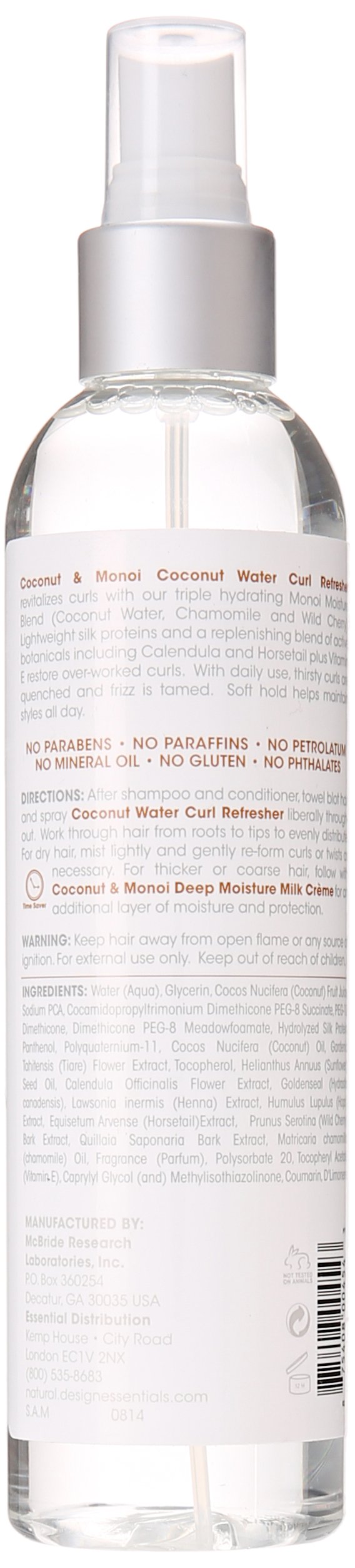Design Essentials Natural Coconut & Monoi Coconut Water Curl Refresher with Sunflower, Marshmallow Root & Aloe, 8 Ounce