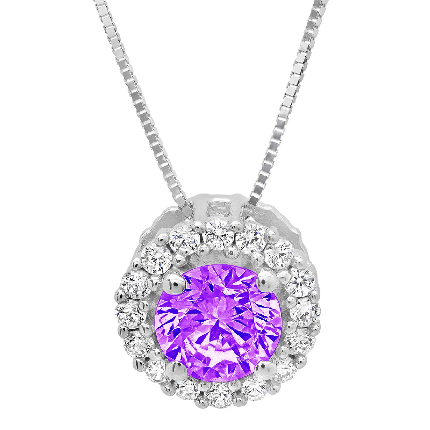 1.25 ct Brilliant Round Cut Natural Purple Amethyst Pave Halo Ideal VVS1 Solitaire Pendant Necklace With 16