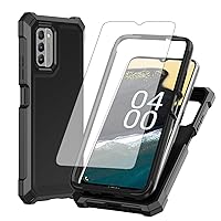 Lothartech for Nokia C300 / Nokia G100 Case with Tempered Glass Screen Protector, Shockproof Dual Layer Hybrid Heavy Duty Rugged Military Protective Armor Cover - Black