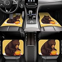 Carpet Floor Mat Set of 4 Bear Eats Honey Car Mats Universal Waterproof Automotive Floor Mat Built-in Heel Pad Stylish Floor Mats for Cars Truck Van SUV