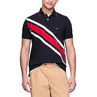 Tommy Hilfiger Men's Regular Fit Banner Stripe Polo (US, Alpha, Medium, Regular, Regular, Navy)
