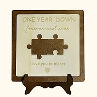 Anniversary Wooden Gift for Him Her - Wooden Plaque with Puzzle Blocks, Writable Gifts Anniversary Decoration for Boyfriend Girlfriend (1 year)