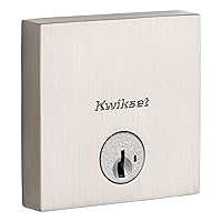 Kwikset Downtown Deadbolt Lock, Satin Nickel Square Exterior Keyed Front Entry Door, Pick Resistant SmartKey Rekey Security, Single Cylinder Dead Bolt, with Microban Protection