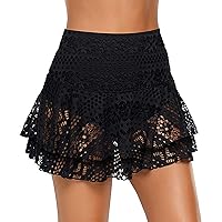 Swim Skirt Ruffle Women Tummy Control Solid Color Wraps Cover Ups Athletic Casual Lace Crochet Beach Skirt with Bikini Bottom