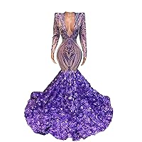 Long Sleeve V Neck Mermaid Sequined Organza Prom Evening Shower Party Dress Pageant Celebrity Gown