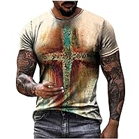 Mens Funny Print T-Shirt Round Neck Vintage Graphic Tee Shirts Casual Workout Athletic T Shirt Slim Fit Tops