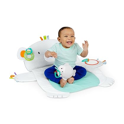 Bright Starts Tummy Time Prop & Play Baby Activity Mat with Support Pillow & Taggies - Polar Bear 35 x 29.5 in., Newborn and up