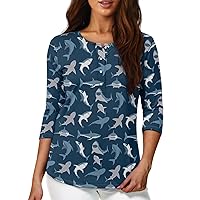 Womens Tops Fashion Tees Blouses Button Pullover Sweatshirt Henley Shirts 3/4 Sleeve Clothing
