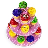 Pudgy Pedro's Pink 3 Tier Cupcake Stand Party Supplies (Polka Dot), 14 x 12