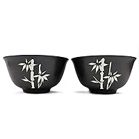 2 Piece Large Japanese Noodle Bowl Set ~ 41-Ounce Porcelain Ramen Noodle Bowls Hand-Painted Black Bamboo for Ramen Noodle Salad Udon Soba Pho Asian Noodles (F15743)