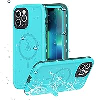 Compatible with iPhone 12 Pro Max Waterproof Case, Work with MagSafe Charging, Full Body Rugged Case with Built-in Screen Protector Military Grade Shockproof Case with Stand Kickstand Blue