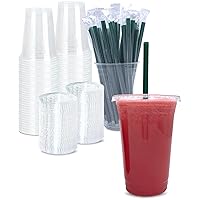 [50 SETS] 20 oz Clear Plastic Cups with Lids and STRAWS, Disposable Drinking Cups for Cold Drinks, Iced Coffee, Milkshakes, Smoothies