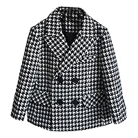 Boys' Houndstooth Suit Coat Double Breasted Buttons Tuxedo Jacket for Daily Leisure Dinner