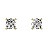Sterling Silver Diamond Round-cut Solitaire Miracle Plate Stud Earring Love Gift for Women (I-J, I2)