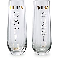Circleware 77078 Fun Saying Stemless Champagne Flutes Wine Glasses, Set of 2, Party Beverage Drinking Glassware Cups, 10.5 oz, Stay Bubbly & Lets