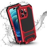 iPhone 14 Pro Max Waterproof Case, iPhone 14 Pro Max Metal Case with Screen Protector Kickstand Military Full Body Rugged Heavy Duty Dustproof Defender Sturdy Case for Underwater (Red)