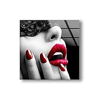 Myphotostation Woman Red Lips Tempered Glass Wall Art 48Wx32H'' Sexy Woman Wall Art Modern Decor Glass Printing Large Wall Art for Living Room Tempered Glass Panel Lips Wall Decor