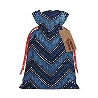 WSOIHFEC Gradient Blue Denim Christmas Gift Bags with Drawstring Burlap Christmas Treat Bags Reusable Christmas Candy Bag Gift Wrapping Bag Party Favors Bags
