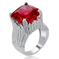 Women Super Big Flame Shape Statement Ring Red Square CZ Wide Band Cocktail Rings for Women RA0414