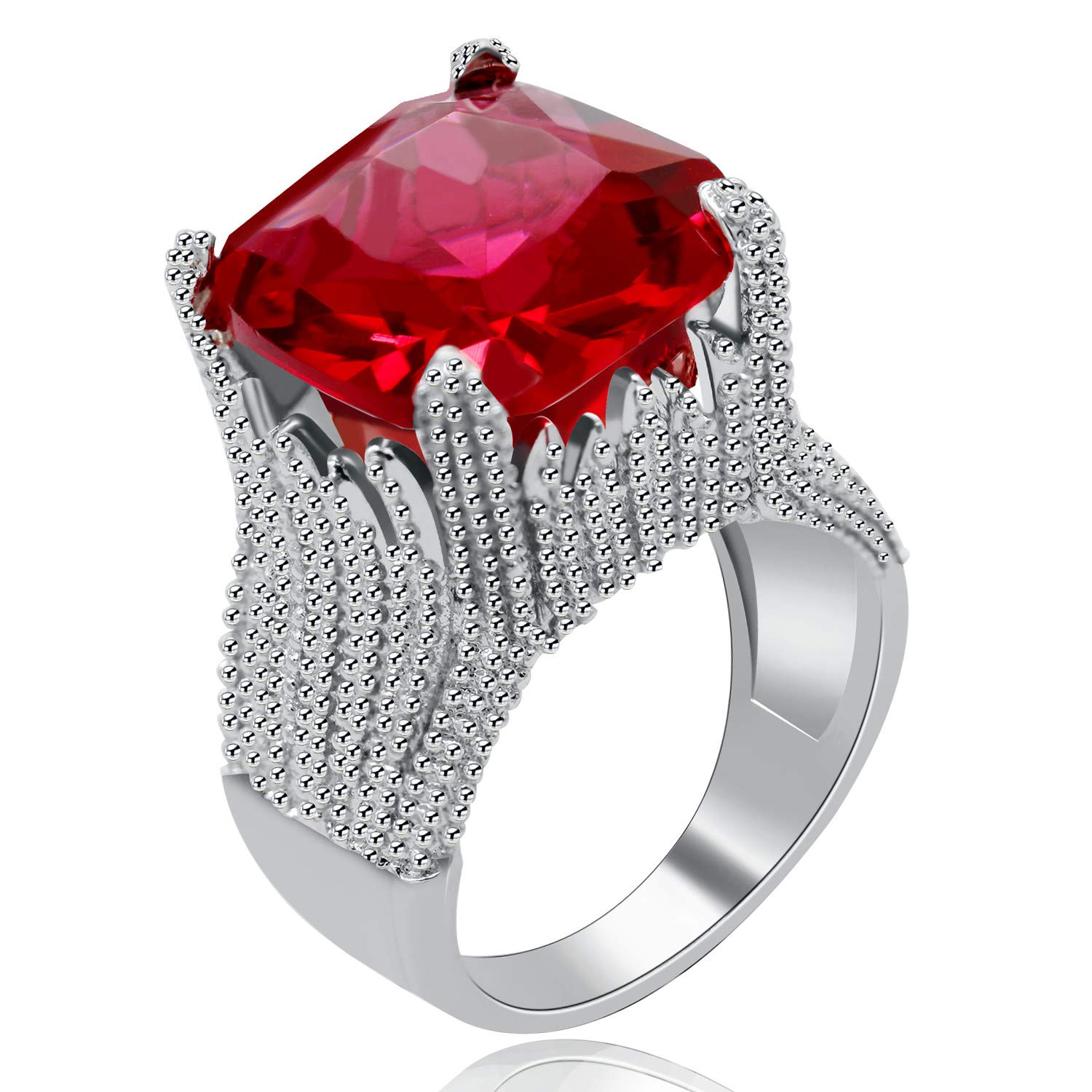 Uloveido Women Super Big Flame Shape Statement Ring Red Square CZ Wide Band Cocktail Rings for Women RA0414