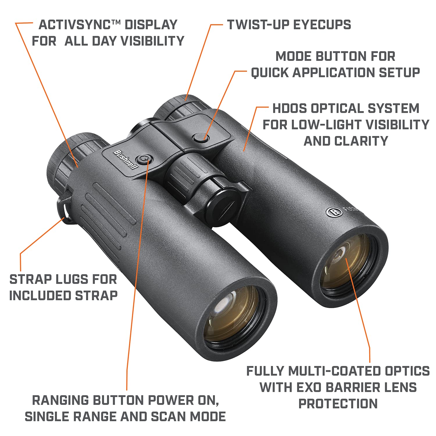 Bushnell Fusion X 10x42mm Rangefinder Binoculars, Hunting Binoculars with Built-in Rangefinder, Angle Range and Bullet Drop Compensation Modes