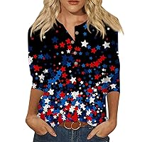 Womens Plus Size Summer Tops 3/4 Sleeve Trendy Printed Graphic Tees Button Down Blouses Dressy Casual Cooling T Shirts