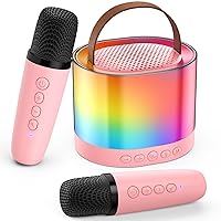 JYX Karaoke Machine for Kids Adults, Portable Bluetooth Speaker with 2 Microphones, Support TF/AUX Input/Funny Magic Voice, Great Gifts for Birthday Party Boys Girls Age 4 5 6 7 8+ Years Old (Pink)