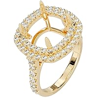 PEORA 1 Carat 14K Gold G-H/VS Lab Grown Diamond Semi Mount Ring Setting, Fits 10mm Princess, Asscher or Square Cushion Cut Stone, Sizes 4 to 10
