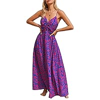 CUPSHE Women's Maxi Dress V Neck Twisted Sleeveless Cutout Self Tie Long Dress Summer Formal Dress