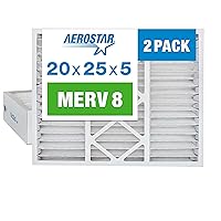 Aerostar 20x25x5 Air Filter MERV 8, Furnace Filters AC HVAC Replacement for Honeywell FC100A1037, Lennox X6673, Carrier EXPXXFIL0020, Bryant, and Payne (2 Pack) (Actual Size: 19.88