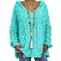 RanRui Women's Cable Knitted Hoodied Oversized Casual Loose Twist Knit Pullover Sweater