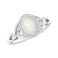 Natural Moonstone Infinity Oval Ring with Diamonds for Women in Sterling Silver / 14K Solid Gold/Platinum
