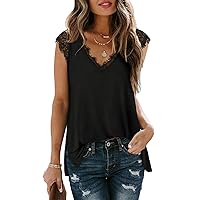 XIEERDUO Women's V Neck Lace Tank Tops Summer Casual Sleeveless Shirts Tops Side Split