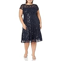 S.L. Fashions Women's Plus Size Sequin Fit and Flare Dress