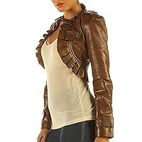 Handmade Womens Jacket with Ruffles-Biker Jacket Women-Brown Dress Top Jacket Bolero Ruffled