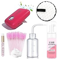 Eyelash Extension Cleanser Eyelash Fan, AREMOD 50ml Lash Shampoo for Lash Extensions 50pcs Eyelash Brush Cleaning Brush Makeup Remover Pad and Rinse Bottle for Lash Cleaning for Salon Home Use(rose)