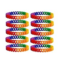 Rainbow Chain Link Silicone Pride Bracelets Bundle Pack - Adult Pride Bracelets LGBTQ Bracelets for Women and Men, Adult Size (Pack of 10)