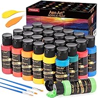 Aen Art Acrylic Paint, 24 Colors Craft Paint Supplies for Canvas, Wood, Ceramic, Rich Pigments Paints for Artists & Hobby Painters, 2 fl oz / 60 ml